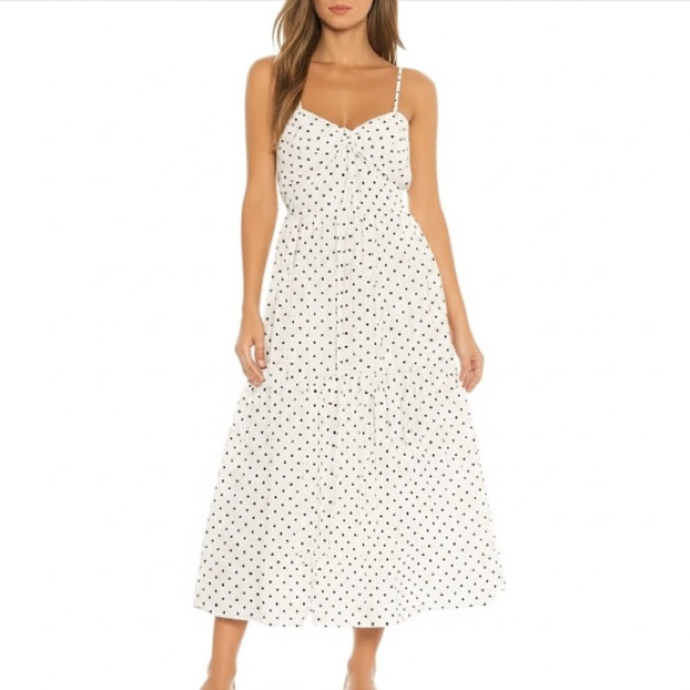 My Colour Polka Dot Tie Front Tiered Midi Dress Size Medium